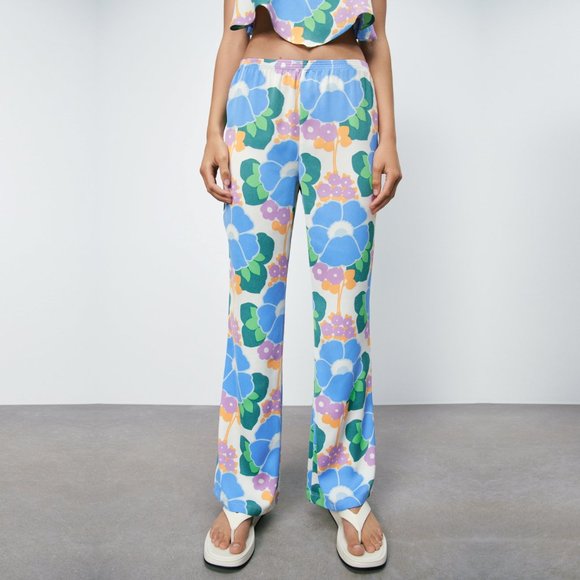 NEW! Zara Floral Printed Pajama Style Retro Pants - Size S - Picture 7 of 15